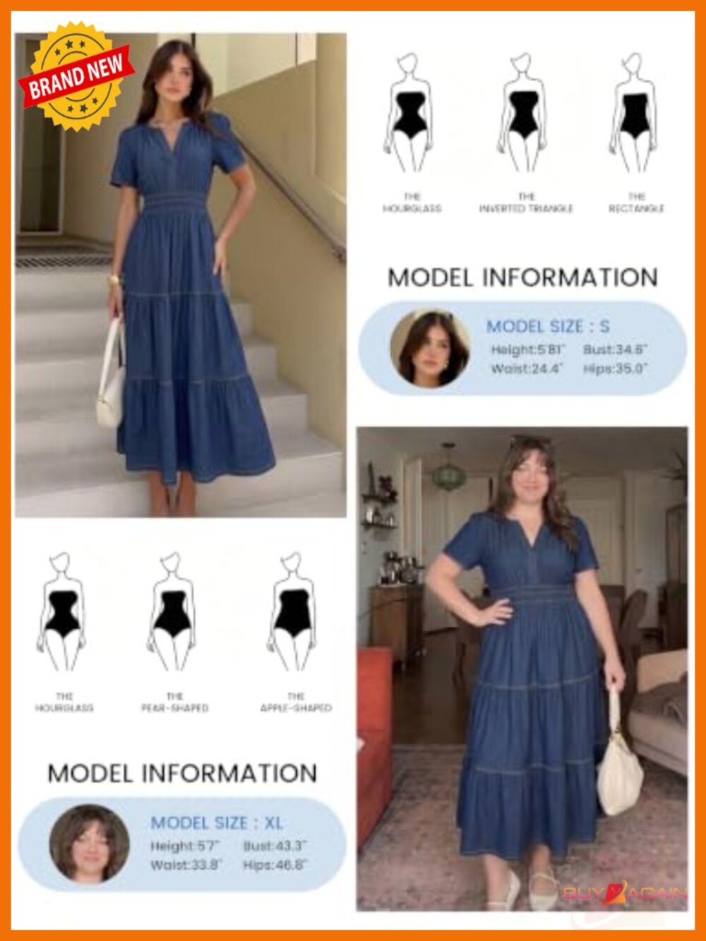 Simplee Denim Maxi Dress Short Sleeve V Neck Flowy Casual Summer Jean Dress - Picture 5 of 6